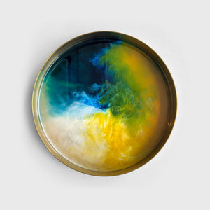 Resin Fluid Art Tray - Round (Yellow/blue)