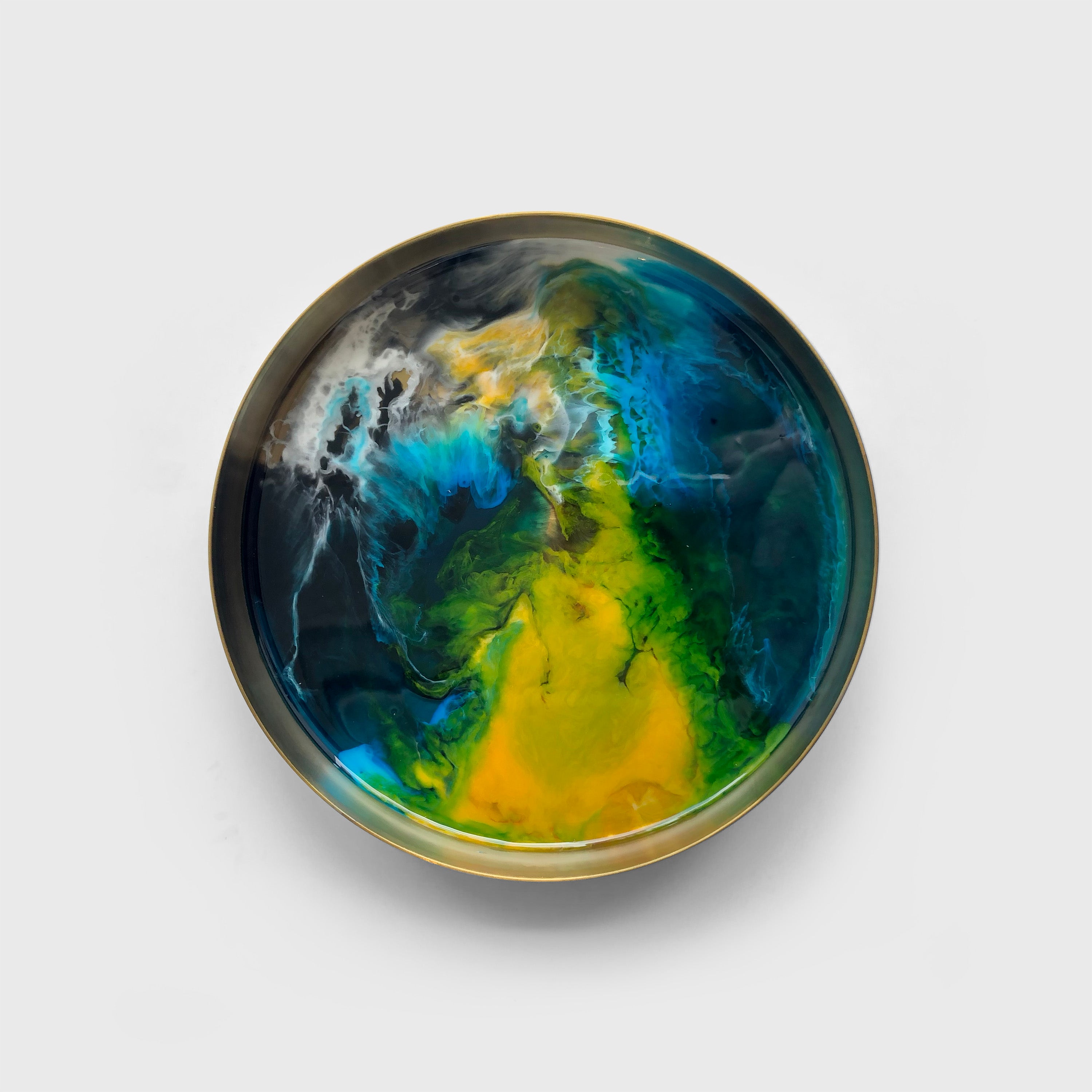 Resin Fluid Art Tray - Round (Yellow/blue)